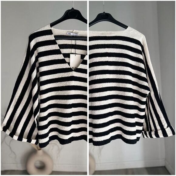 Zara Knit Striped Oversized Top Sweater - Picture 4 of 4